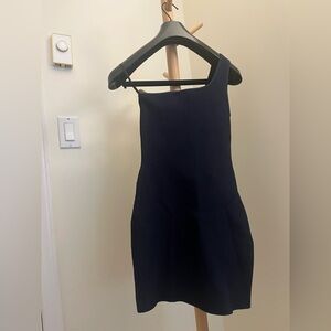 Babaton Navy Sculpt Knit One Shoulder Mini Dress